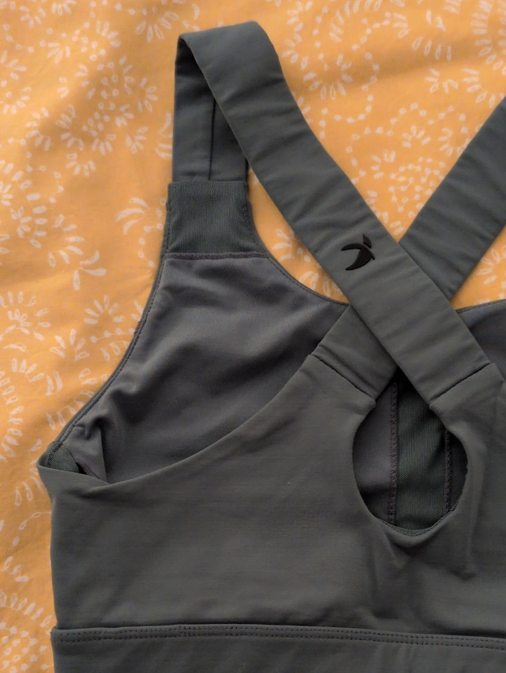 Minimalist Dark Green / Gray Sports Bra with Cross-Back Straps (Glyder, Size S)